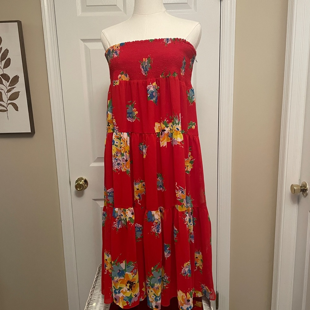 Lauren Ralph Lauren Red Textured Fabric can be worn as a sundress or maxi skirt